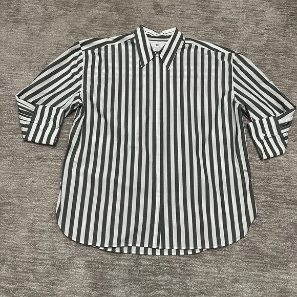 Banana Republic Tops - Banana Republic Shirt Womens XXL Gray White Striped Oversized Long Sleeve